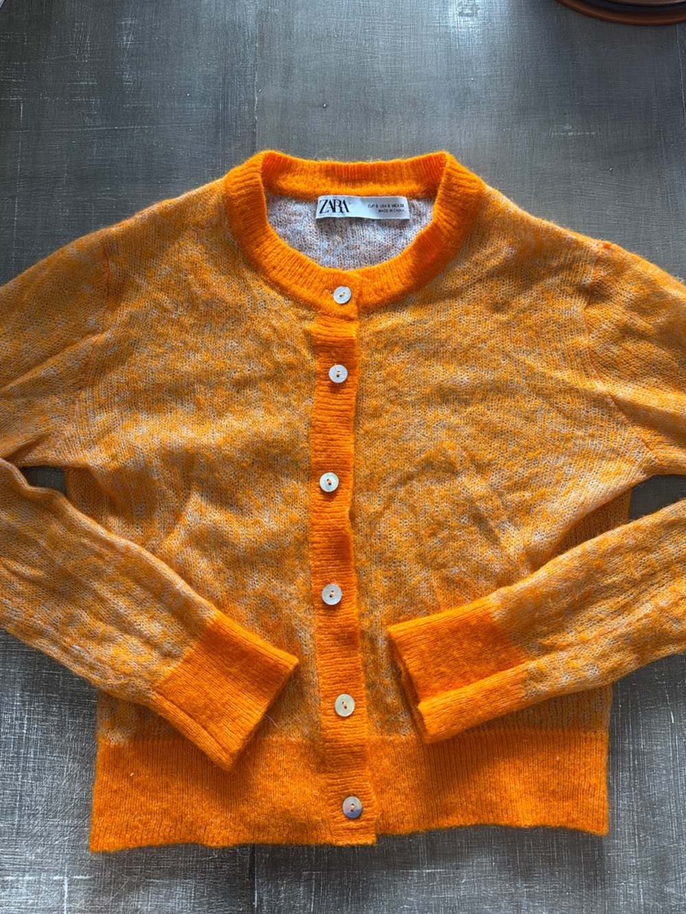 Zara Bright Orange Button-Front Mohair Cardigan